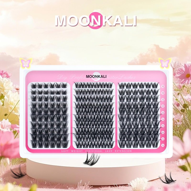 MOONKALI Natural Lash Clusters Wispy Eyelash Clusters 3 Styles Mix Natural Cluster Eyelash Extensions D Curly Soft Individual Lashes 10-16mm Mix Length Natural Look Lashes Clusters with Thin Lash Band