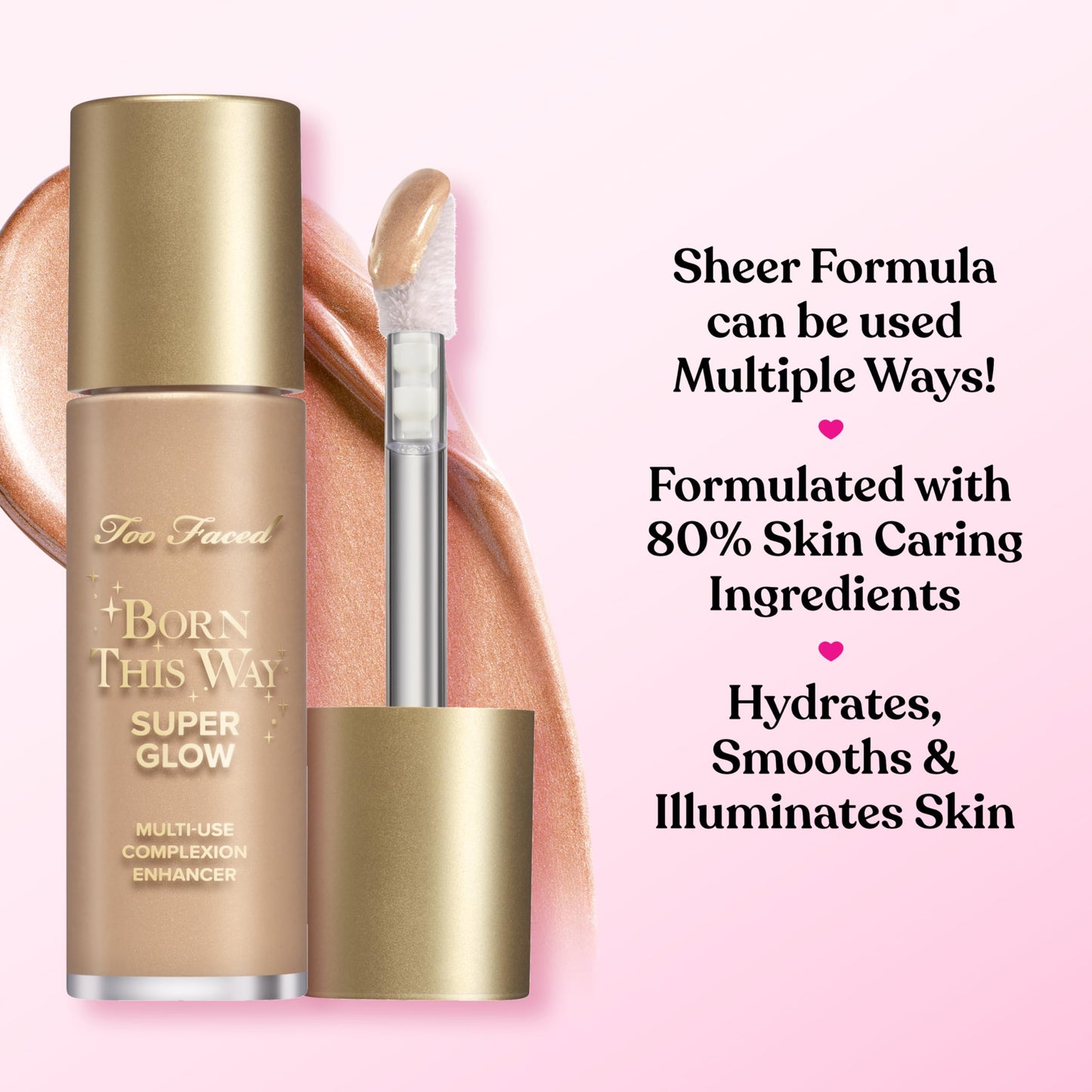Too Faced Born This Way Super Glow Multi-Use Highlighting Skin Enhancer | Hydrating, Natural, All-Over Glow with Luminous Finish for Lit-From-Within Skin | Non-Greasy + Blendable, Opalescent, 1 Fl Oz