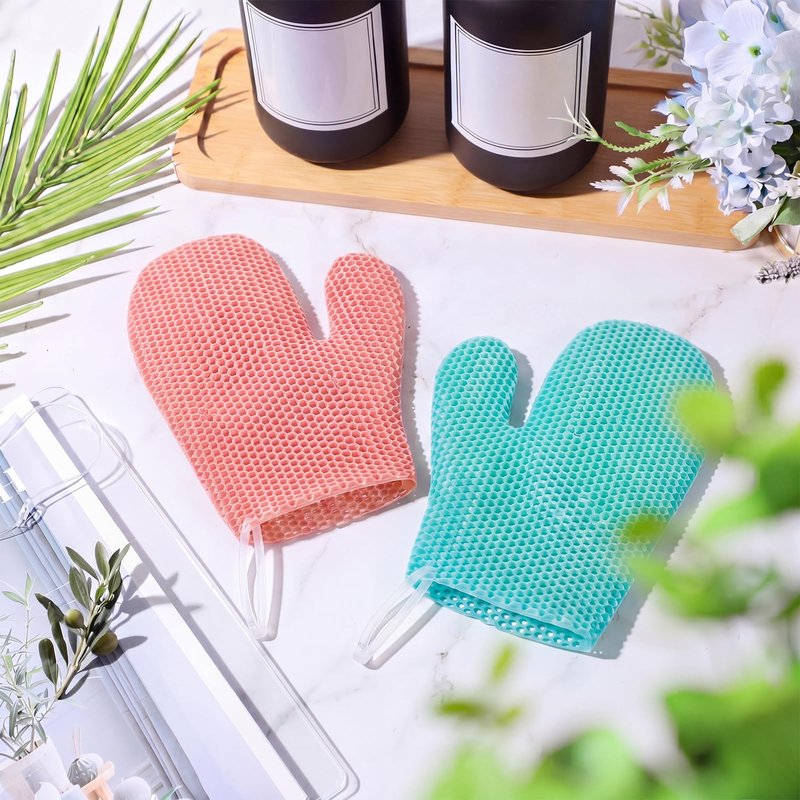 Karenhi 2 Pcs Honeycomb Exfoliating Glove Bath Mitt Body Spa Scrubber, Honeycomb Exfoliator Glove for Body Shower, Scrubber Sponge Shower Loofah, Quick Drying (Dark Green,Pink)