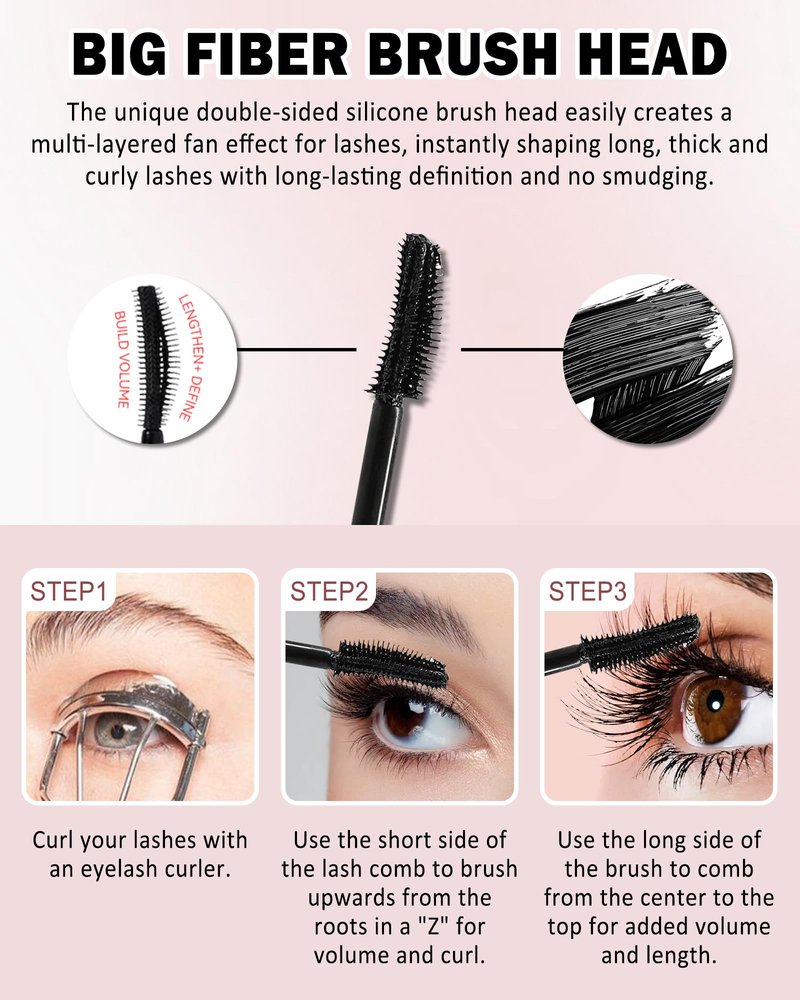 Black Grey Waterproof Mascara, Liquid Lashes Extensions Mascara with Dual-Sided Brush, Great for Lengthening and Volumizing Eyelashes, Tubing Mascera Fiber No Clumping, Long Lasting, Smudge-Proof-01