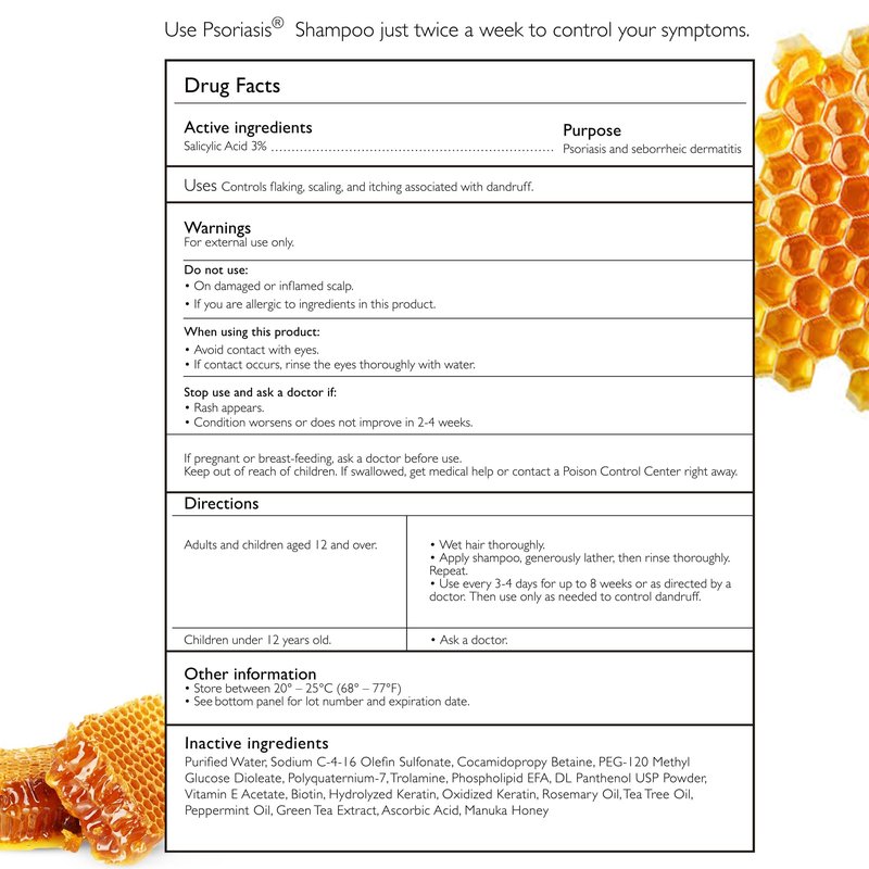 Psoriasis Shampoo for Eczema, and Folliculitis Treatment - Seborrheic Dermatitis Antifungal Shampoo for Ringworm, Acne, Flaking, Dry & Itchy Scalp Treatment - Psoriasis Relief with Manuka Honey