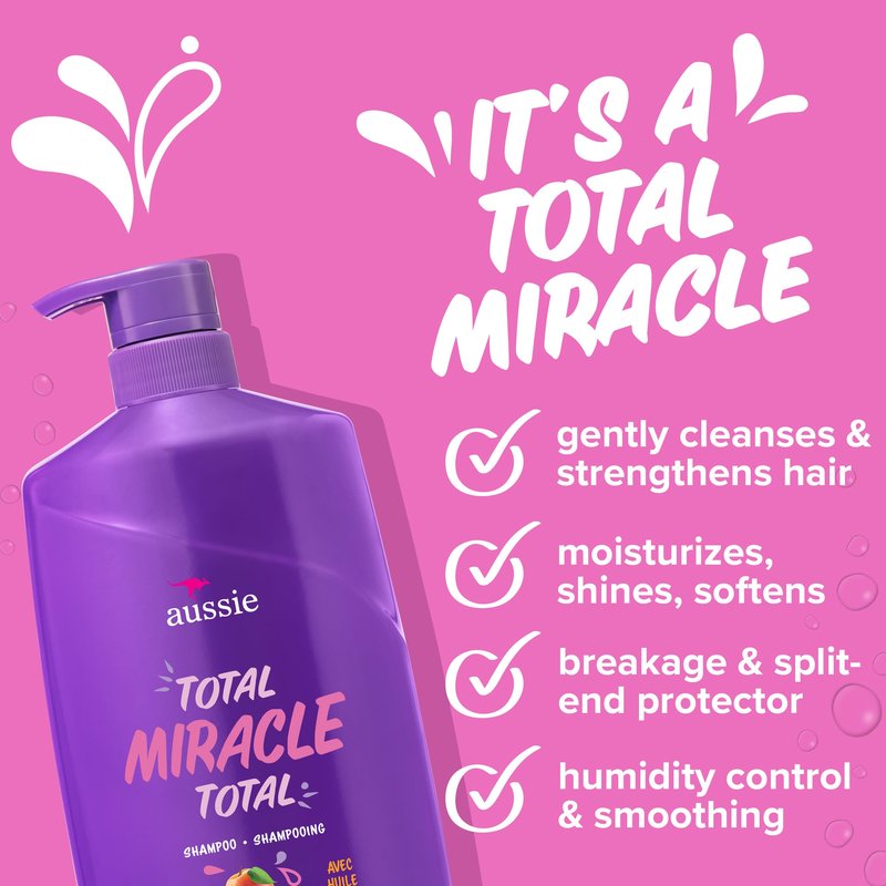 Aussie Total Miracle with Apricot & Macadamia Oil, Paraben Free Shampoo, 26.2 fl oz Pack of 4