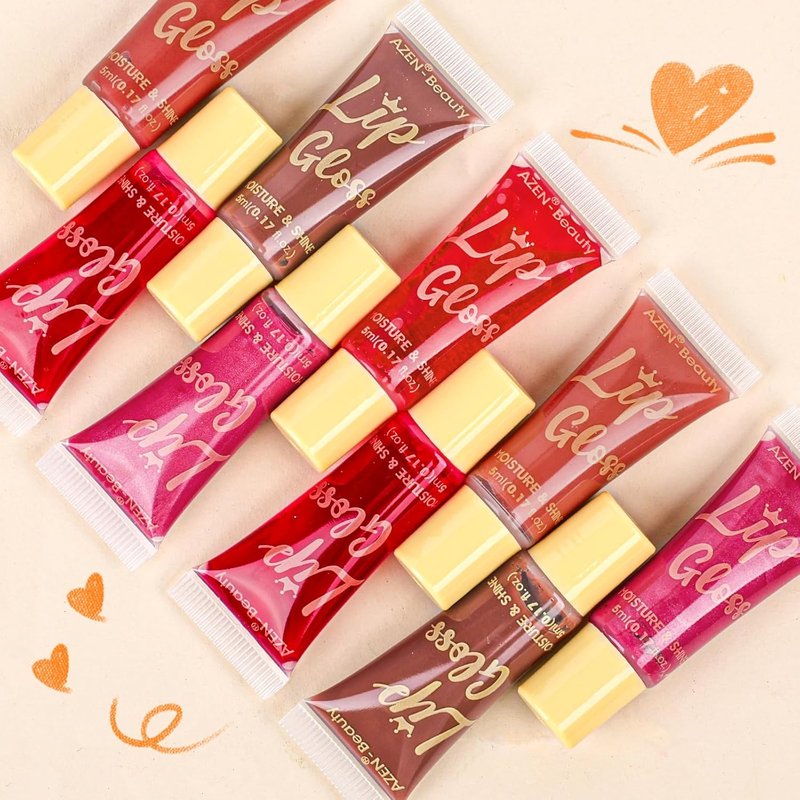 AZEN Lip Gloss Set - 24 Pack Colorful Lip Oils for Moisturizing & Hydrating Dry Lips | Perfect Mother's Day Gift