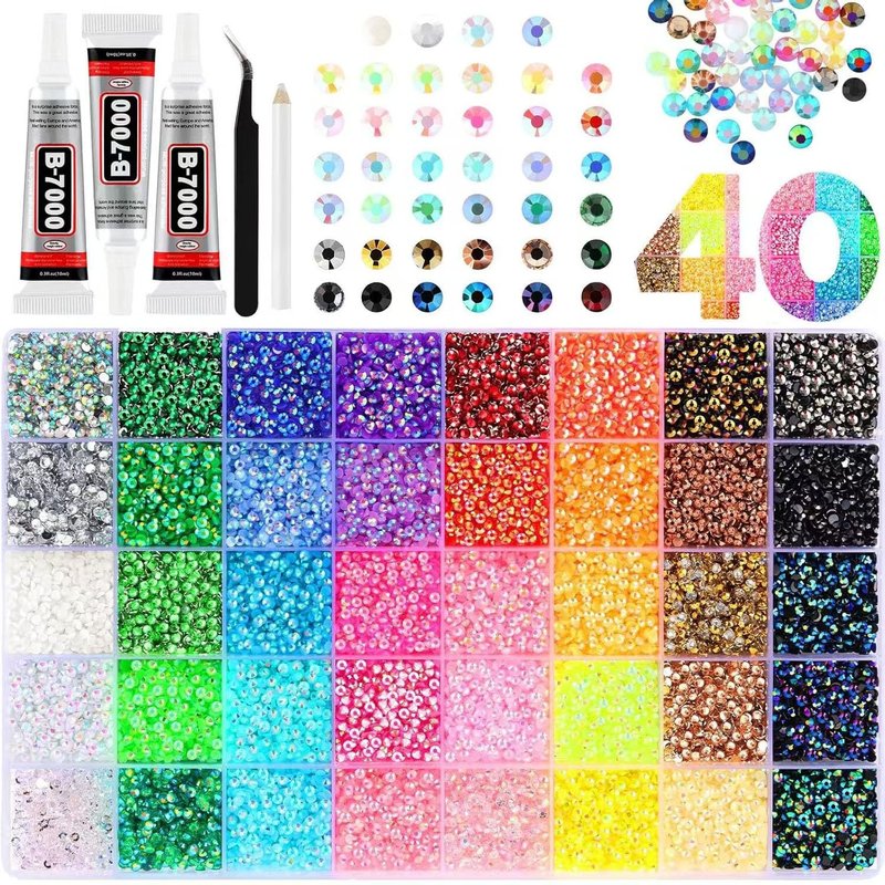40-Color Resin Jelly Rhinestones for Bedazzling Kit – Flatback Resin Gems Bedazzler Kit with 3Pcs 10ml Glue & Tools for DIY Crafts, Clothing, Nail Art (40 Colors, Jelly AB, 35000 Pcs)