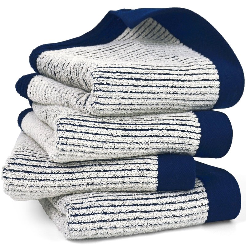 Cleanbear Hand Towels for Bathroom Set of 4, Jacquard Weave Bath Hand Towels, 28 x 13 Inches, Navy-Blue