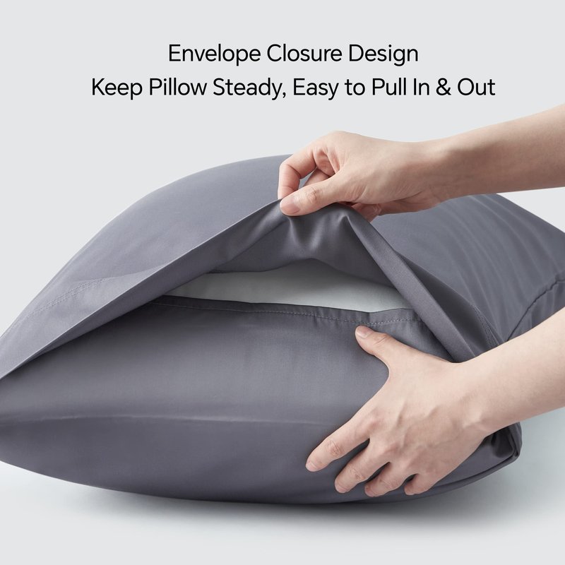 BEDELITE Cooling Pillow Cases for Hot Sleepers & Night Sweats, Rayon Derived from Bamboo, Grey Pillow Cases Queen Size of 2, Breathable and Silky Soft Envelope Pillowcases (20"x30")