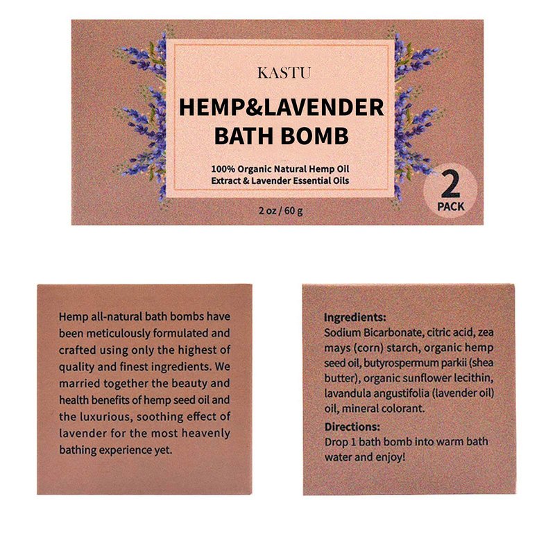 kastu Bath Bombs,2 Pack Fizzy Spa Gift Natural Hemp Oil Extract and Lavender Essential Oils Bath for Moisturizing Dry Skin,Relaxing,Bubble Bath for Gifts Idea for Men Women