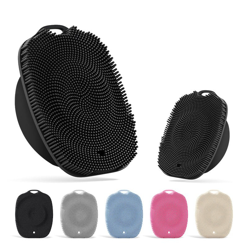 ARIOSOX, Soft Silicone Body Scrubber, Face Scrubber Silicone, Gentle Texture Exfoliating Body Scrubber for Men and Women On Sensitive Skin, Back Large Suction Cup for Easy Dry and Store (Black)