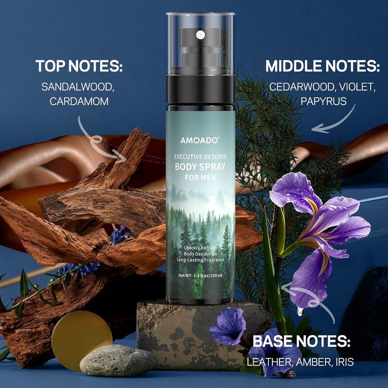 Men’s Body Spray Set - Deodorizing Body Mist & Aluminum-Free Cologne | Oriental & Woody Scents, 3.4 fl oz Each