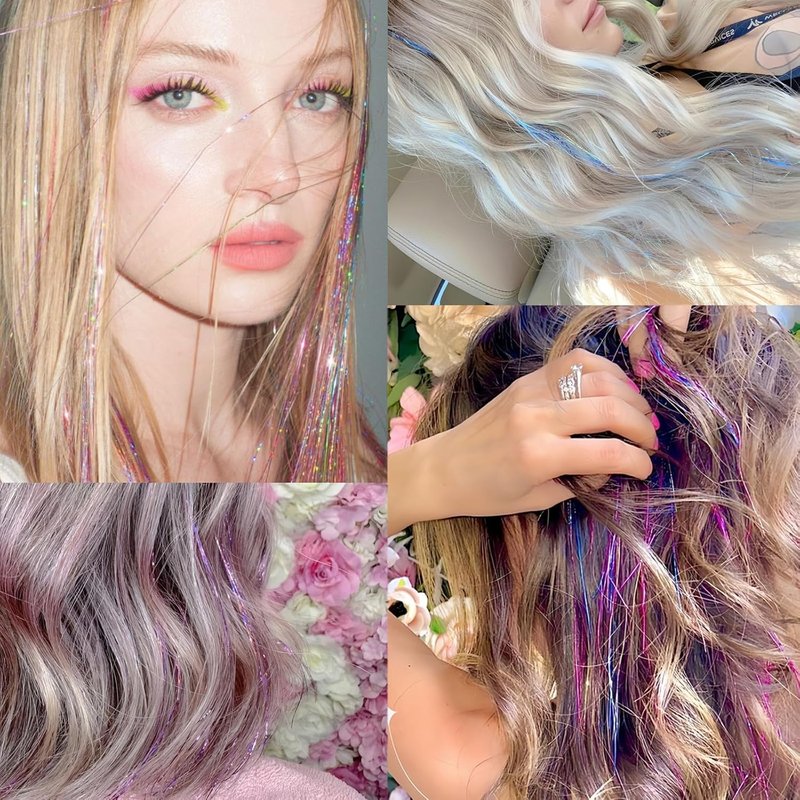Skiennix Hair Tinsel Kit - 18 Colors of Holographic Hair Extensions | Heat Resistant Glitter for Festivals