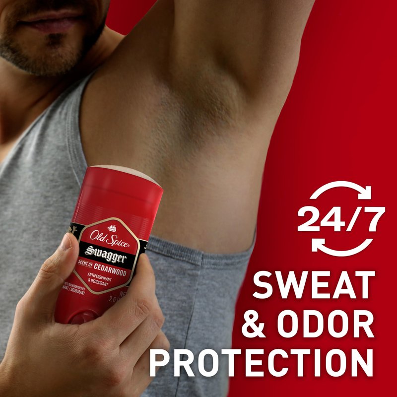 Old Spice Antiperspirant Deodorant for Men, 24/7 Sweat & Odor Protection, 24/7 Lasting Freshness, Invisible Solid, Swagger with Cedarwood Scent, 3.4 oz