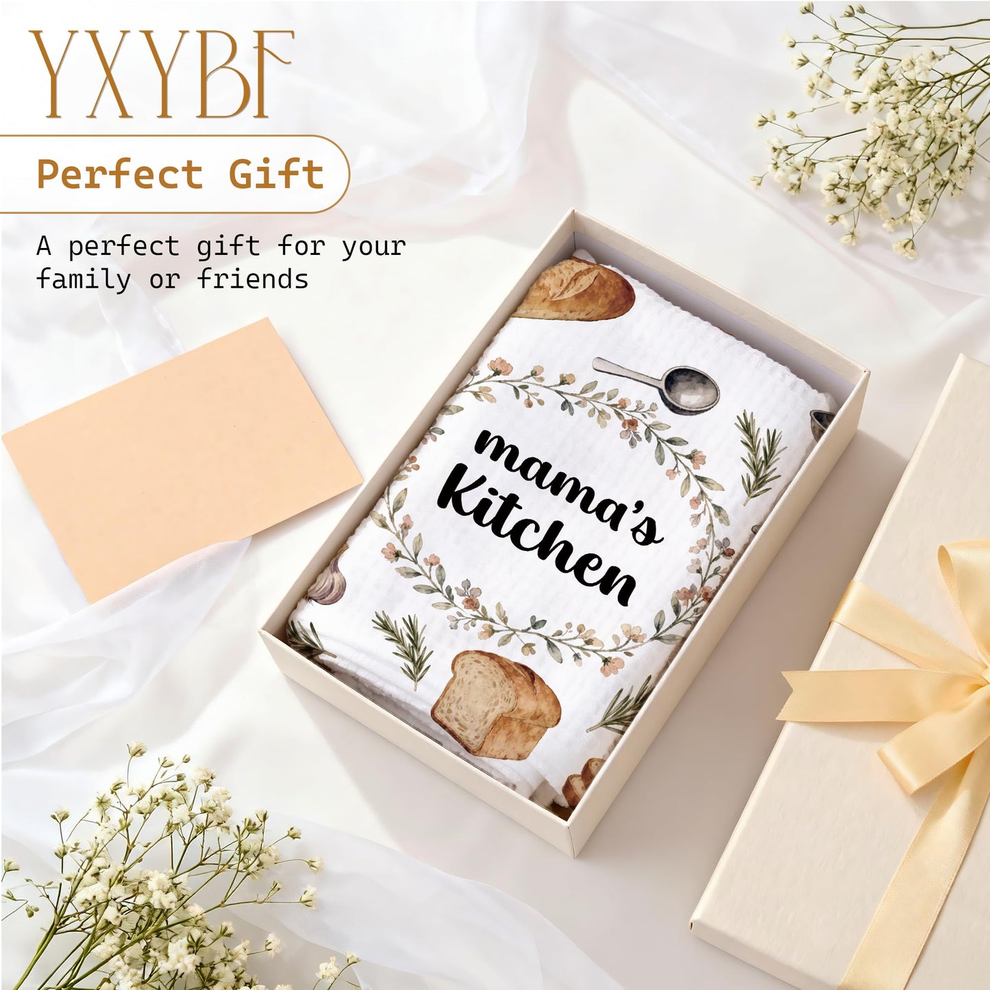 YXYBF Mama Gifts Hand Dish Tea Towels for Kitchen Bakery Decor 16x24 Inches, Mom Gifts for Birthday from Daughter Son, Mama's Baking Kitchen Towels Decorative