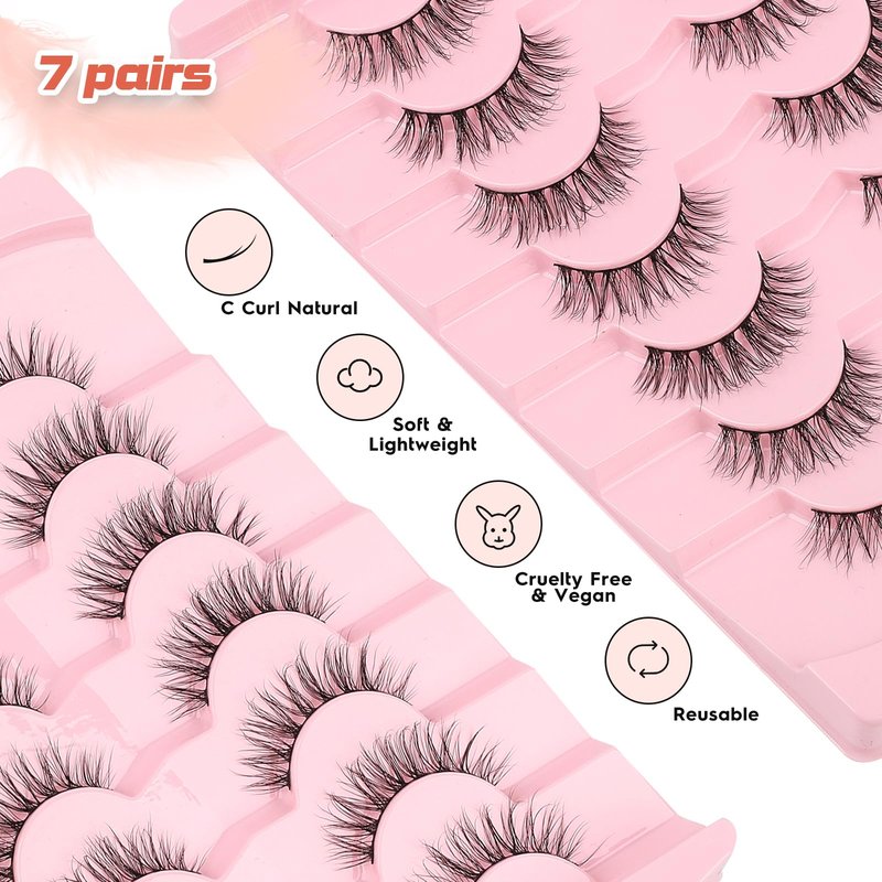 Siligli Fake Eyelashes Natural Lashes Stipes 7 Pair C Curl Lash