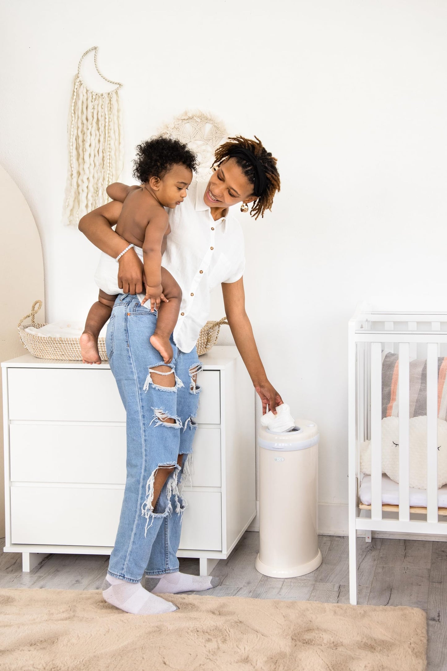 Ubbi Steel Diaper Pail, Odor Locking, No Special Bag Required, Award-Winning, Registry Must-Have, Ivory