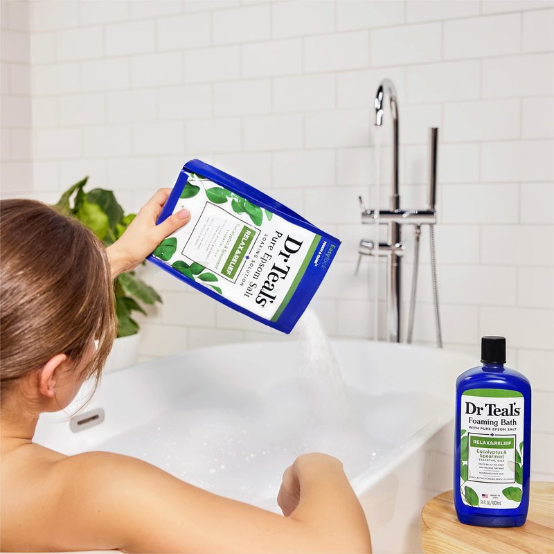 Dr Teal's Epsom Salt Magnesium Soak, Relax & Relief with Eucalyptus & Spearmint Essential Oils, 3 lbs (Pack of 4)