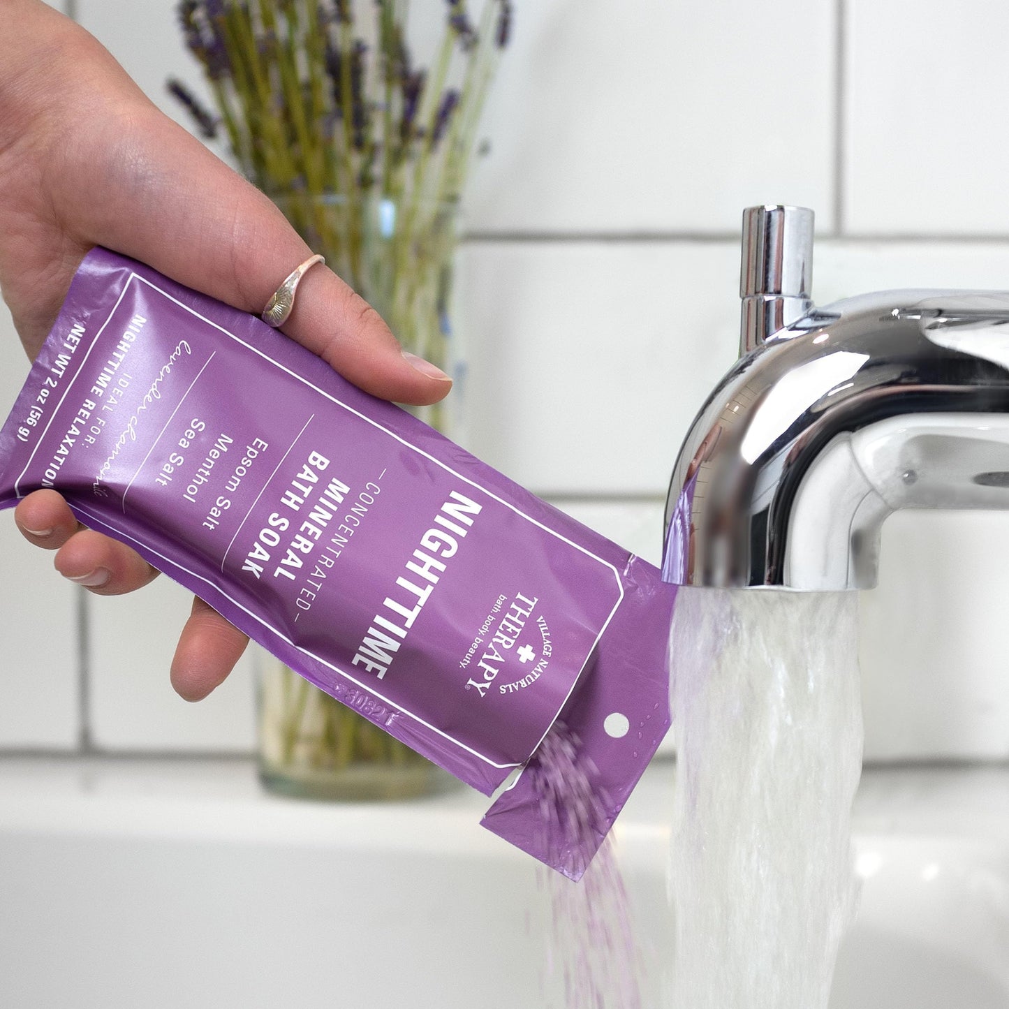 Village Naturals Therapy Nighttime Concentrated Mineral Bath Soak, Lavender Chamomile Scent, 2 oz, Pack of 12