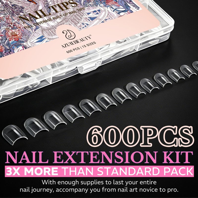 Short Square Nail Tips - 600pcs Pre-Etched Soft Gel Acrylic Fake Nails | 15 Sizes Half Matte Full Cover for DIY Manicure