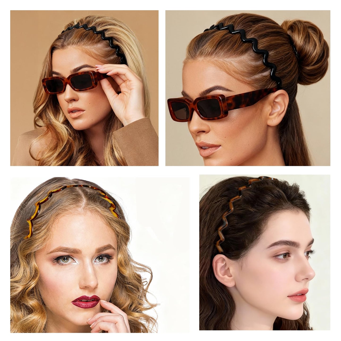 TOSEFES 2026 Zigzag Headbands for Women, 2-Pack U-Shaped Hair Comb Headbands, Non-Slip Slick-Back Hair Accessories, Black & Tortoise Recycled Plastic, Teeth Hairband for Everyday Styling & Workout