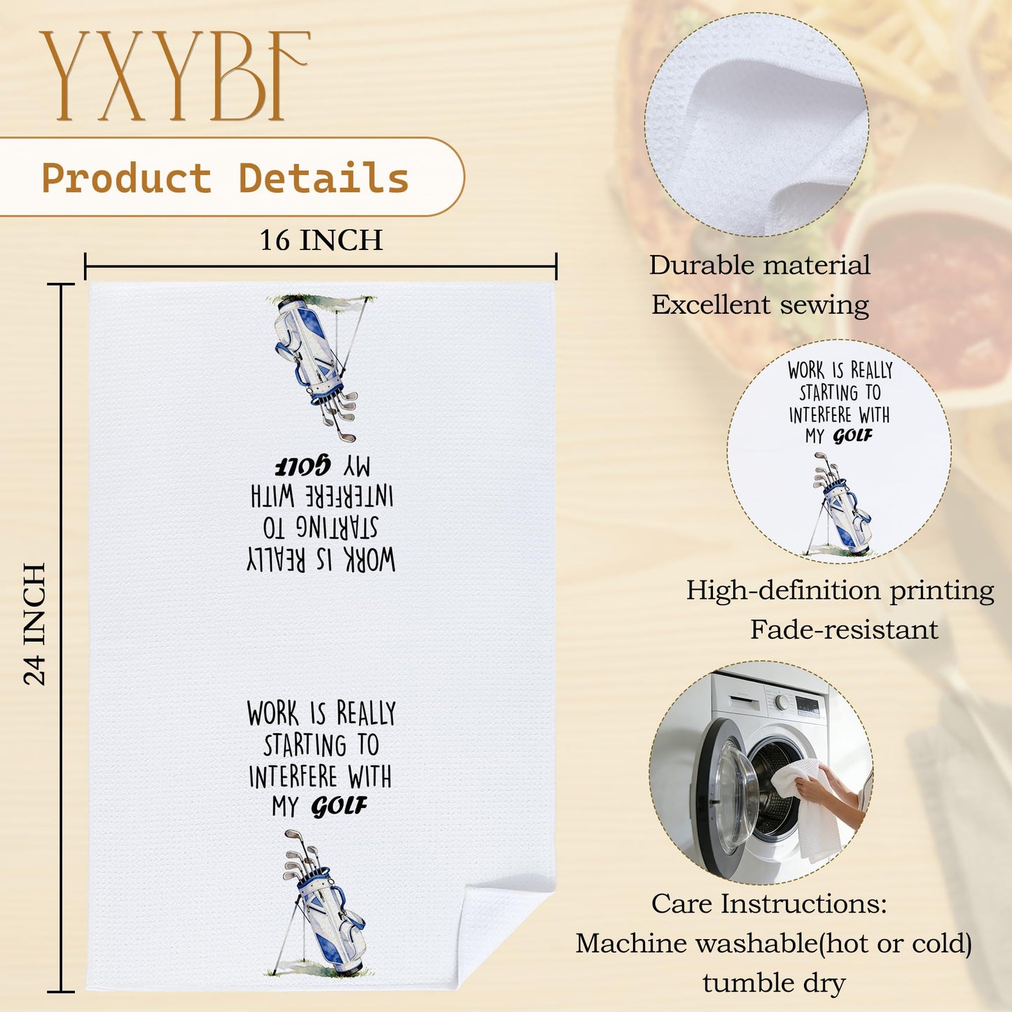 YXYBF Funny Golfing Gifts Hand Dish Tea Towels for Kitchen Bathroom Decor 16x24 Inches, Golf Lover Gifts, Work is Really Starting to Interfere with My Golf Kitchen Towels Decorative