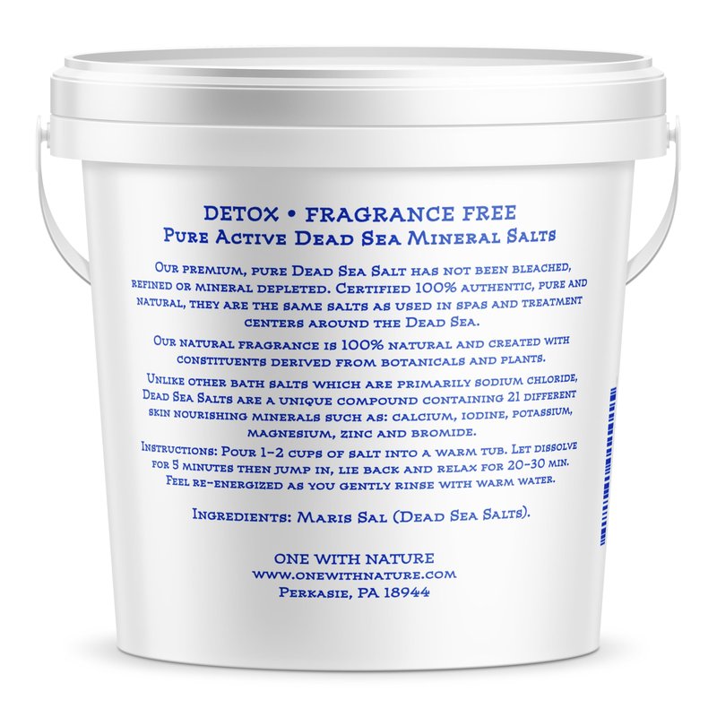 One with Nature 100% Dead Sea Bath Salt for Soaking - 5LB Unscented with High Mineral Content, Magnesium, Sulfur, Zinc, Potassium. Skin Nourishing and Exfoliating. Resealable and Recyclable Container
