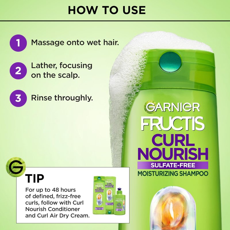 Garnier Fructis Curl Nourish Sulfate Free Moisturizing Shampoo, 12.5 Fl Oz, 1 Count (Packaging May Vary)
