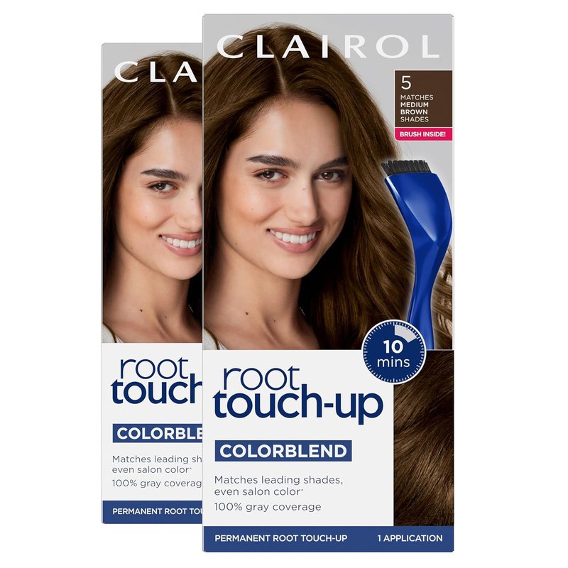 Clairol Root Touch-Up Permanent Hair Dye - 100% Gray Coverage, Medium Brown | Easy Brush Application | Pack of 2