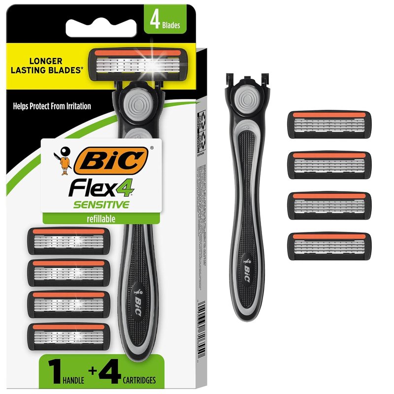 BIC Flex 4 Men's Refillable Razors - 4-Blade System with Pivoting Head & Lubricating Strip | Ideal for Father's Day