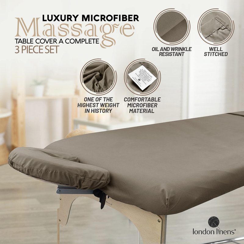 LONDON LINENS Soft Microfiber 3-Piece Massage Table Sheets - Super Lightweight, Stain and Wrinkle Resistant - Includes Table Cover, Fitted Sheet, and Face Rest Cover (walnut)