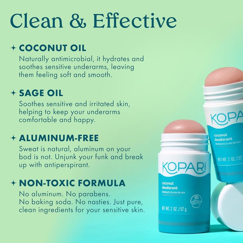 Kopari Coconut Deodorant - Aluminum Free, Non-Toxic & Plant-Based - Long Lasting Protection, 2 oz
