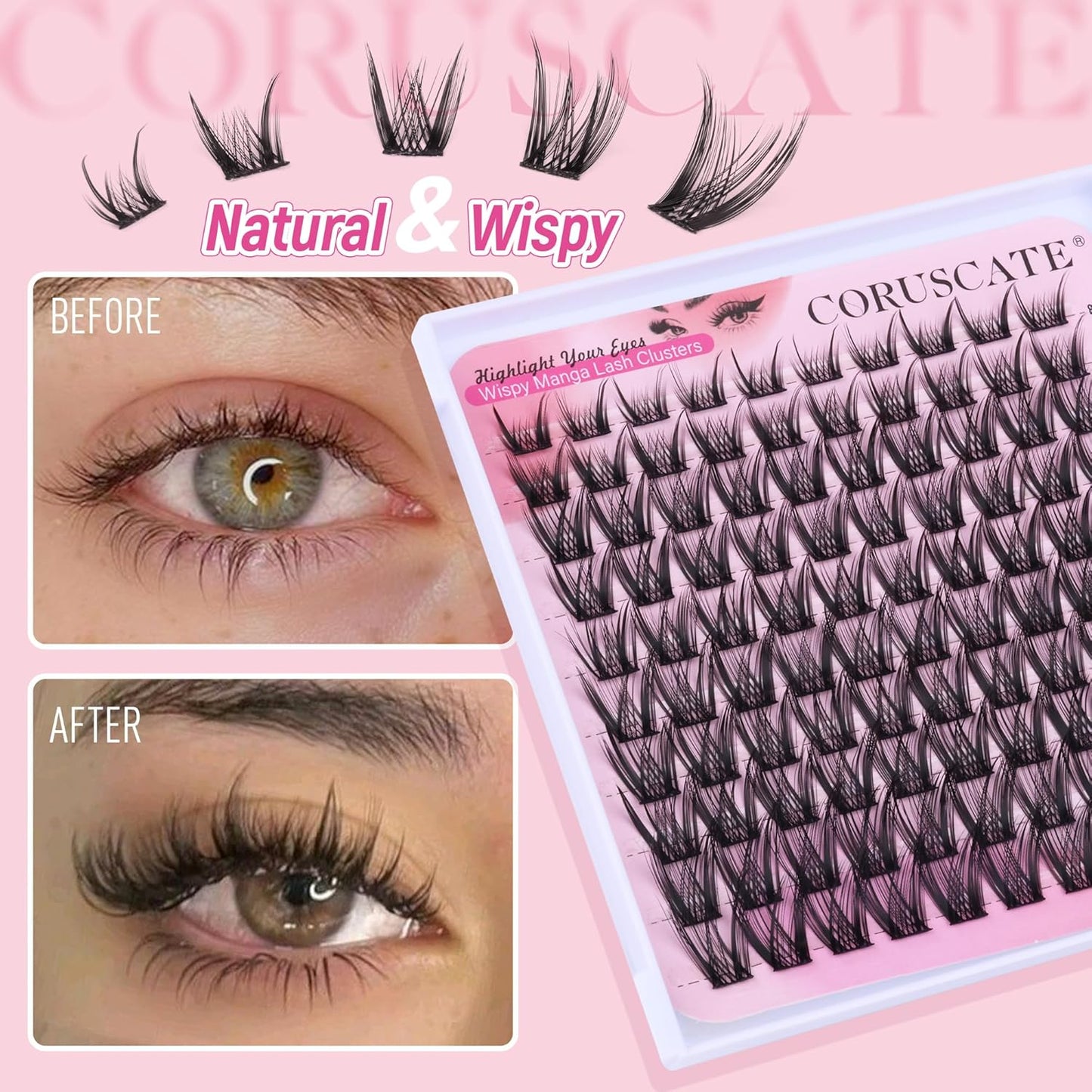 Wispy Lash Clusters - Natural Individual Eyelash Extensions for DIY Looks | 8-16mm Manga Style