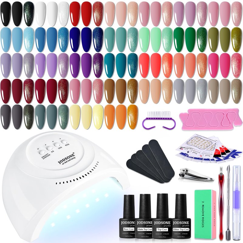 JODSONE Gel Nail Polish Kit with U V Light 36 PCS Classic Black and White Nude and Blue Purple Gel Polish Set with Manicure Tools Suitable for All Sea