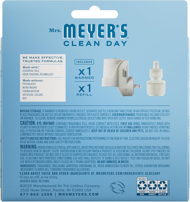Mrs. Meyer's Clean Day Oil Diffuser Kit - Premium Rain Water Scent | Includes Warmer & 0.67 Fl Oz Refill