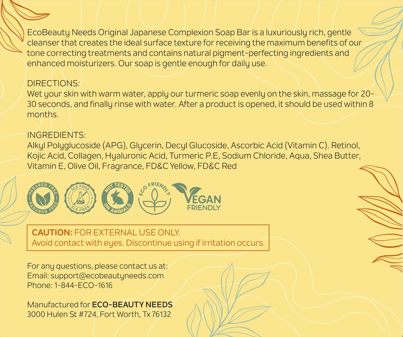 Eco Beauty Needs Original Kojic Acid Dark Spot Remover Soap Bars with Vitamin C, Retinol, Collagen, Turmeric Infused with Hyaluronic Acid, Vitamin E, Shea Butter, Olive Oil- 1 Bar