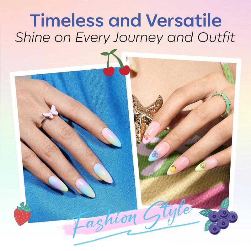 modelones Pastel Gel Nail Polish Set, Hema Free 2026 Spring Summer Macaron Gel Polish Set Light Pink Pastel Yellow Purple Baby Blue Green 6 Colors Nails with Fruit Theme Stickers LED Mani Gift