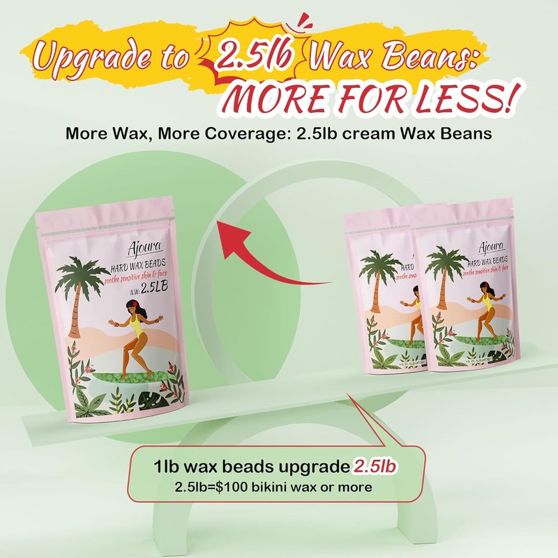 Ajoura Aloe Hard Wax Beads - Premium 2.5LB for Sensitive Skin Hair Removal | Ideal for Full Body & Facial Waxing (Green)