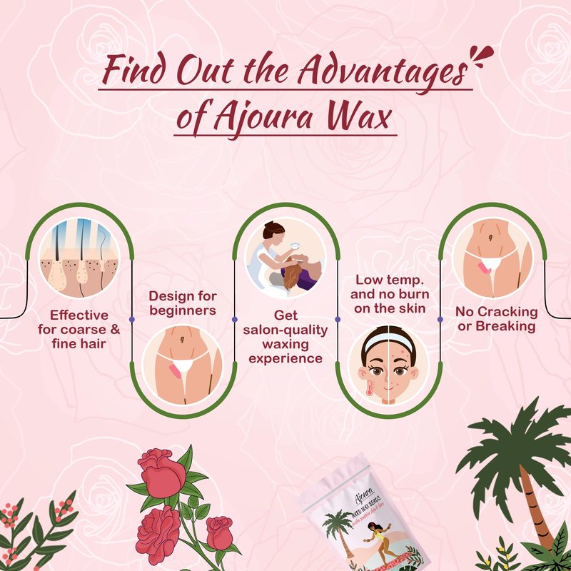Ajoura Wax Beads for Hair Removal, 1lb Pink Rose Hard Wax for Coarse Hair, Perfect for Brazilian, Bikini, Eyebrow, Legs, Facial, and Full Body Waxing, At-Home Wax Refill for Women and Men