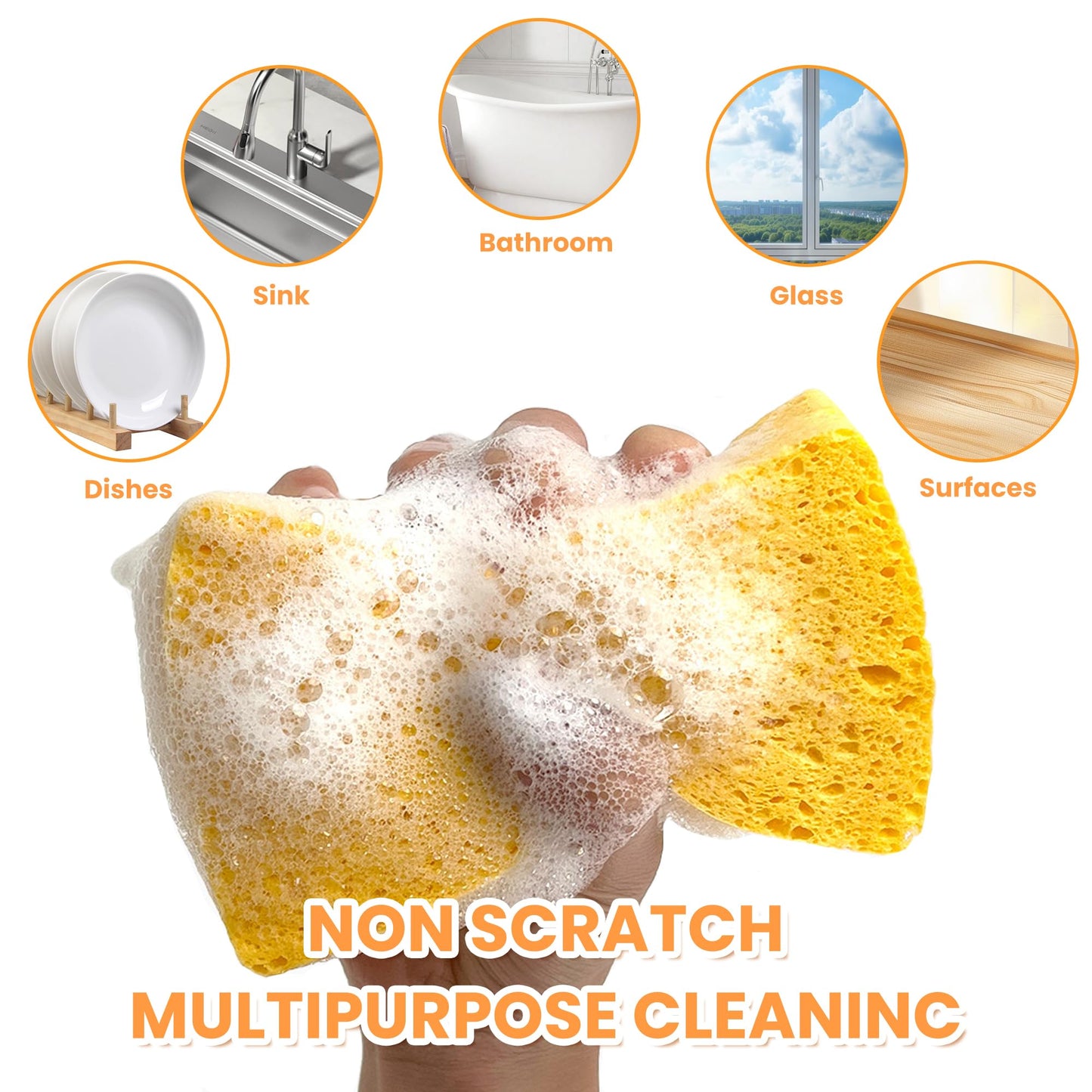 8-Count Pop Up Cellulose Sponges | Non-Scratch Eco-Friendly Kitchen Sponges for Dishes, Bathroom, Cars | Tear-Resistant Natural Scrub Sponges | Biodegradable Compostable Cellulose
