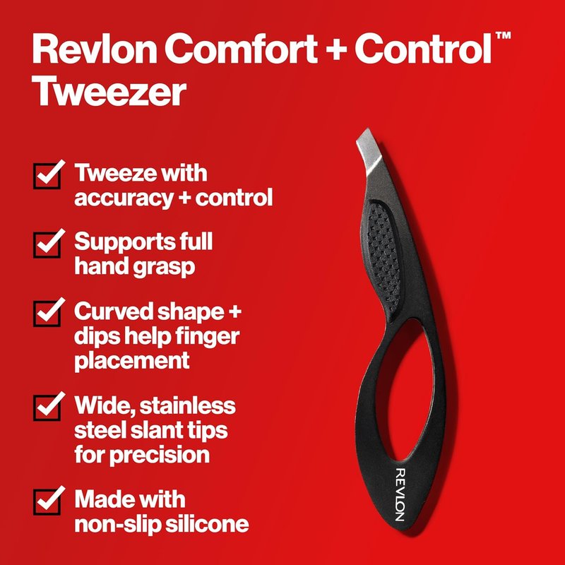 Revlon Comfort & Control Tweezer - Easy Grip Eyebrow Tool for Precise Hair Removal | 1 Count