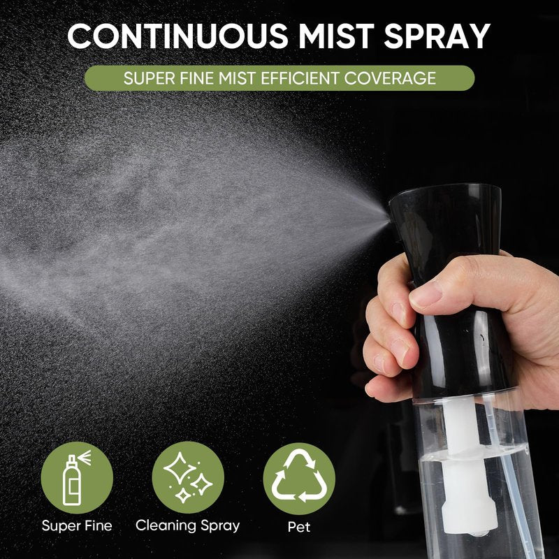fokneko Continuous Spray Bottles, Ultra Fine Mist Sprayer, Spray Bottle For Hairstyling, Cleaning, Plants, Pets, Barbers, Salons (White & Black | 2 Pack)