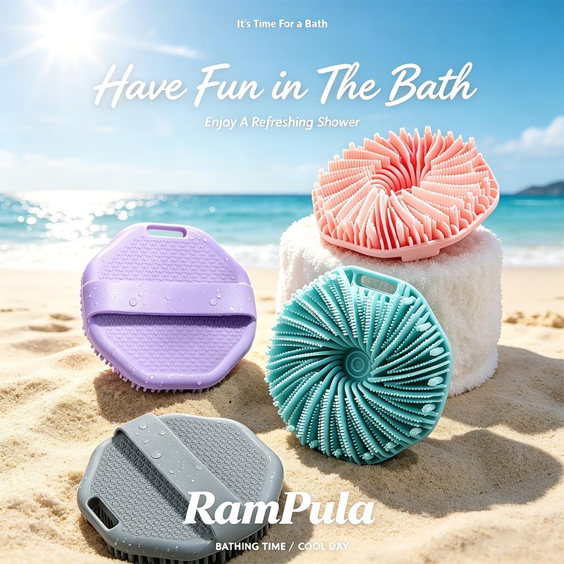 RamPula Silicone Body Scrubber Shower Brush Super-Exfoliating Body Brush & Non-Slip Strap, Loofah Alternative Bath Scrubber for Sensitive/All Skin Types, Gentle Massage & Effective Shower Exfoliation