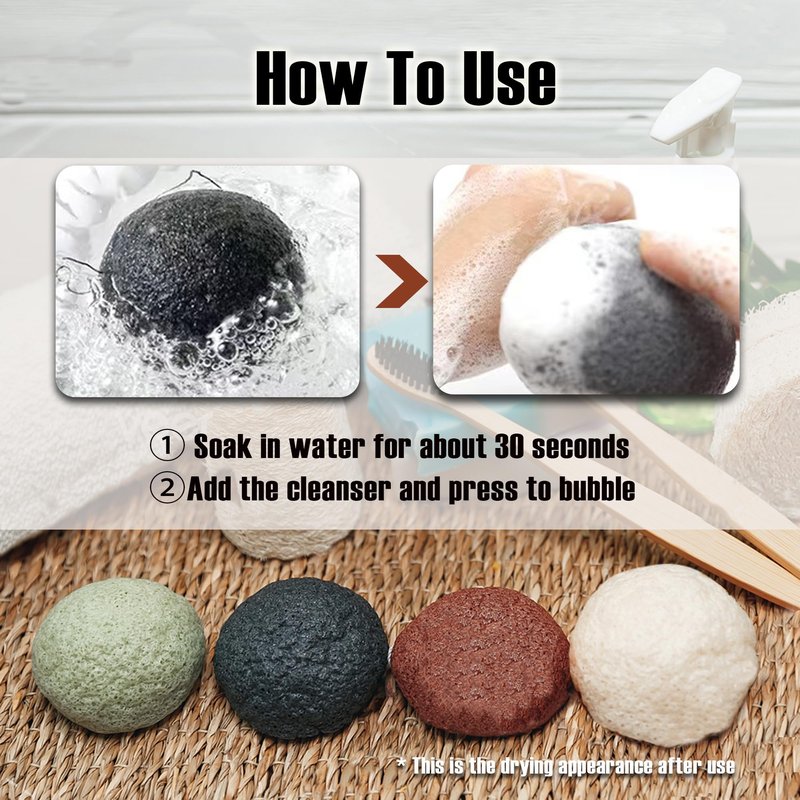 Zabiltro Natural Konjac Facial Sponges - Semicircles - for Gentle Face Cleansing and Exfoliation Eco-Friendly - Skincare Face Body Washing Cleaning (WH+WH)