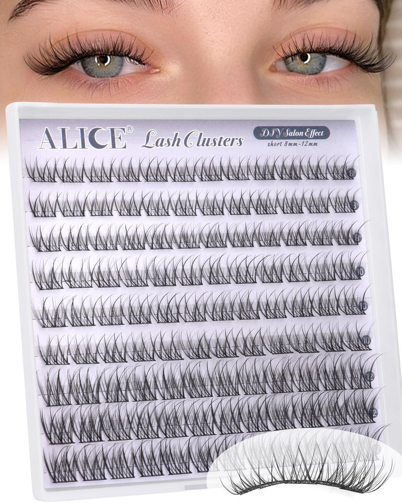 ALICE Natural Short Lash Clusters Wispy 8-12mm Cluster Eyelash Extensions Individual Lashes C-Curly DIY Lash Extensions Soft Thin Band Eyelash Clusters