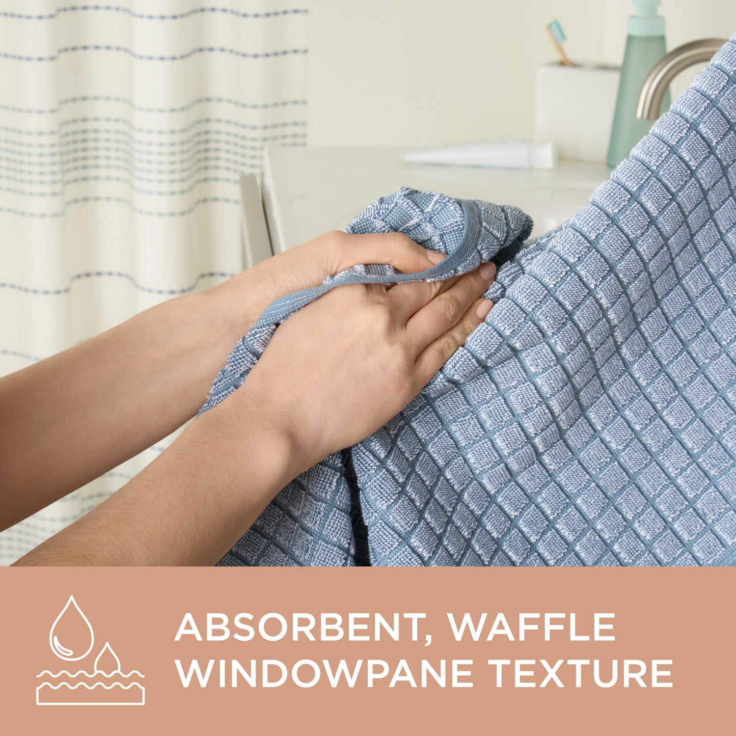 TOWN & COUNTRY EVERYDAY 4-Piece Textured Windowpane Washcloth Set, 13x13-Inch, 100% Cotton, Plush & Absorbent 550GSM, Blue