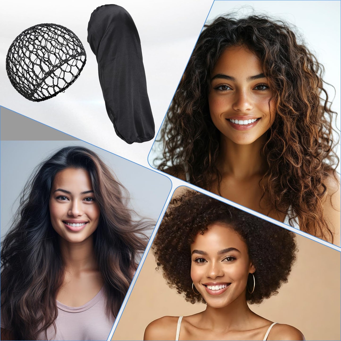 ZhouBoat Black Long Hair Bonnet with 3pcs Crochet Hair Nets Set Extra Long Wrap Cap Reusable Elastic Shower Cap for Braids Curly