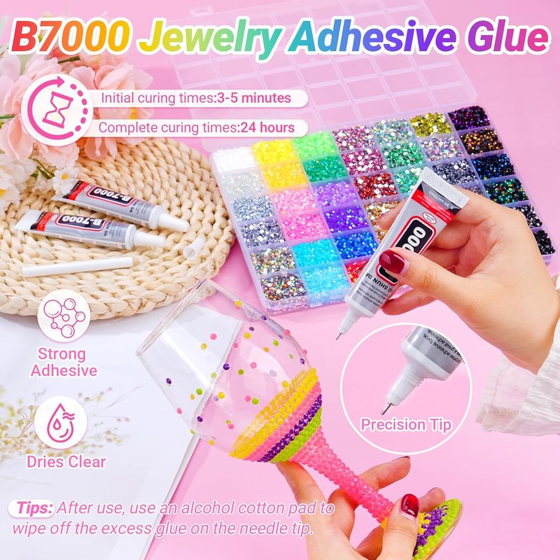 Jelly Rhinestones by 46000Pcs - 42 Colors of 3mm Multicolor Flatback Gems | Crystal Bedazzler Kit with B7000 Glue for Clothing, Shoes, Jewelry, and Nail Art