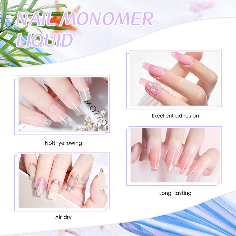 AOBOO Acrylic Liquid Monomer Kit 120ml/4fl.oz Monomer Acrylic Nail for Nail Arts with 3pcs Acrylic Nail Brush Nail System Nail Extension Nail Liquid Monomer for Beginner Use at Home