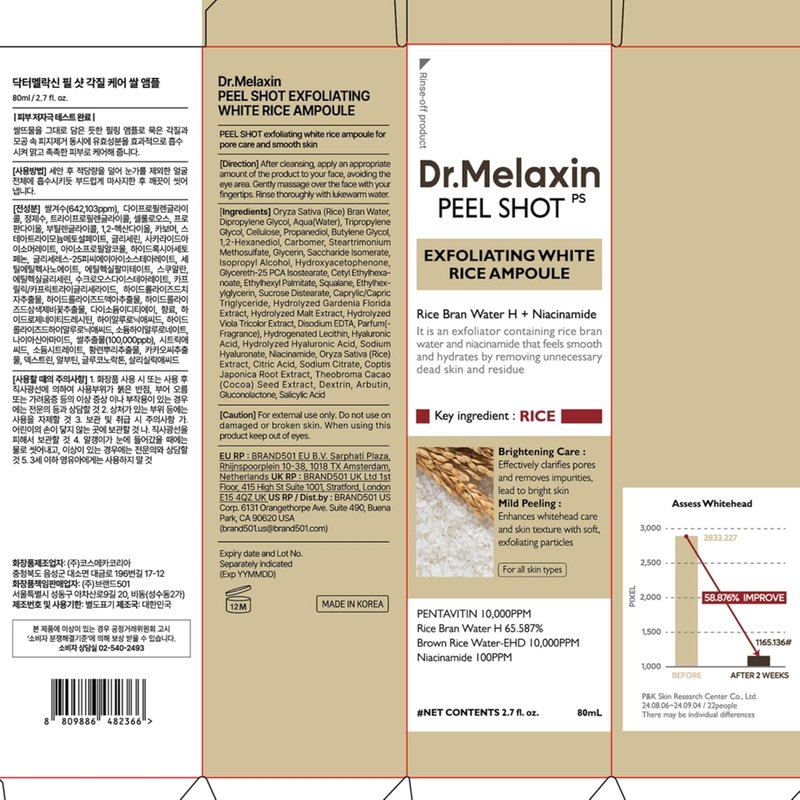 Dr. Melaxin Glow White Rice Peeling Ampoule - Brightening Exfoliating Serum with AHA/BHA, Niacinamide & Hyaluronic Acid | 2.71 fl. oz