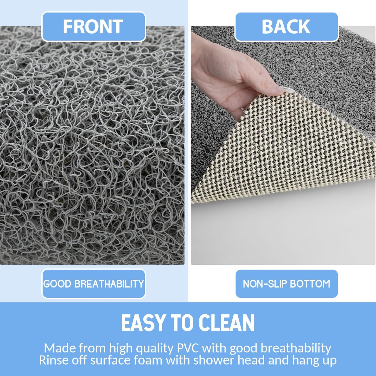 Hargiis Non-Slip Shower Mat Bathtub Mat for Bath Tub, Anti Slip Bath Tub Mat, Floor Mat, Soft PVC Loofah Bathroom Mats, Foot Scrubber Mat, Quick Drying Easy Cleaning Mats for Wet Areas (Grey 40"×16")