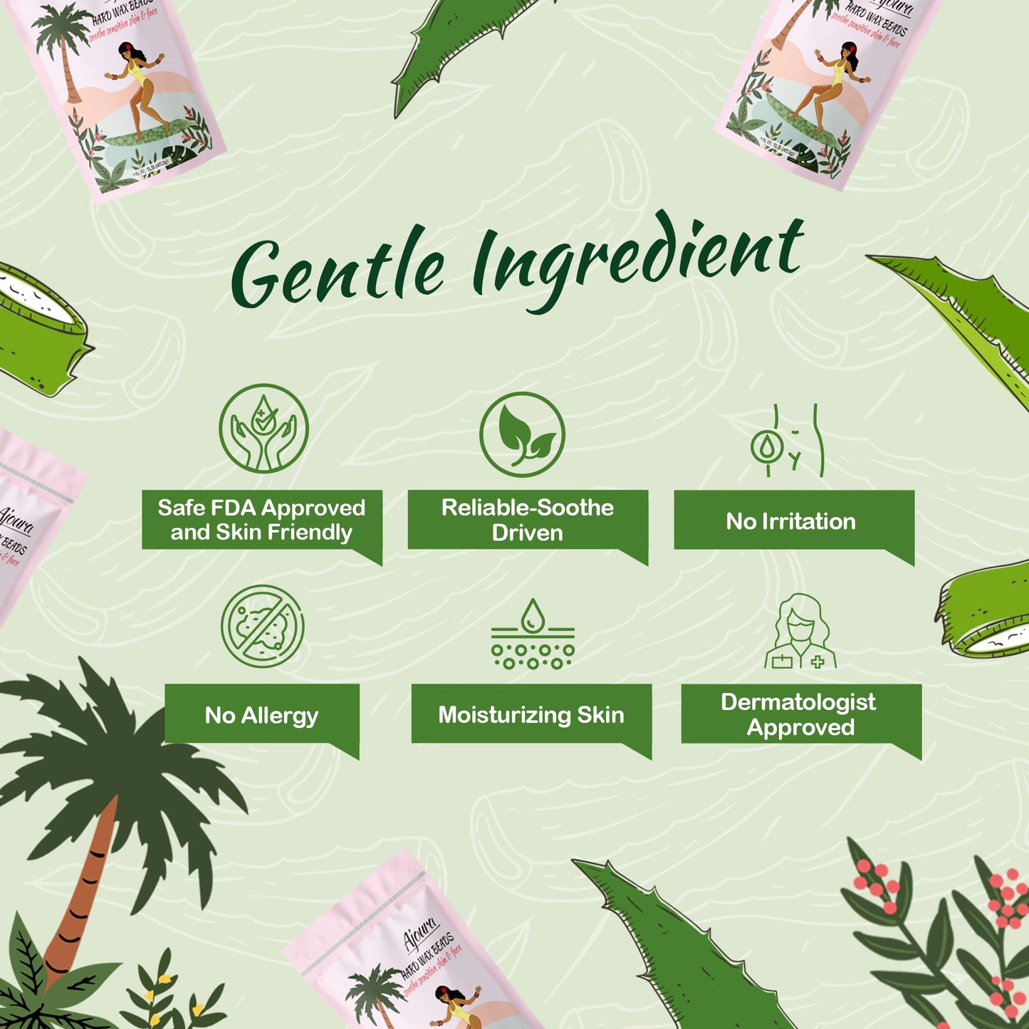 Wax Beads, Ajoura 1lb Hard Wax Beans for Sensitive Skin Hair Removal for Full Body, Bikini, Face, Eyebrow, Back, Chest, Legs, Armpit, Upper Lip, Home Refill for Wax Warmer Kit (Green)