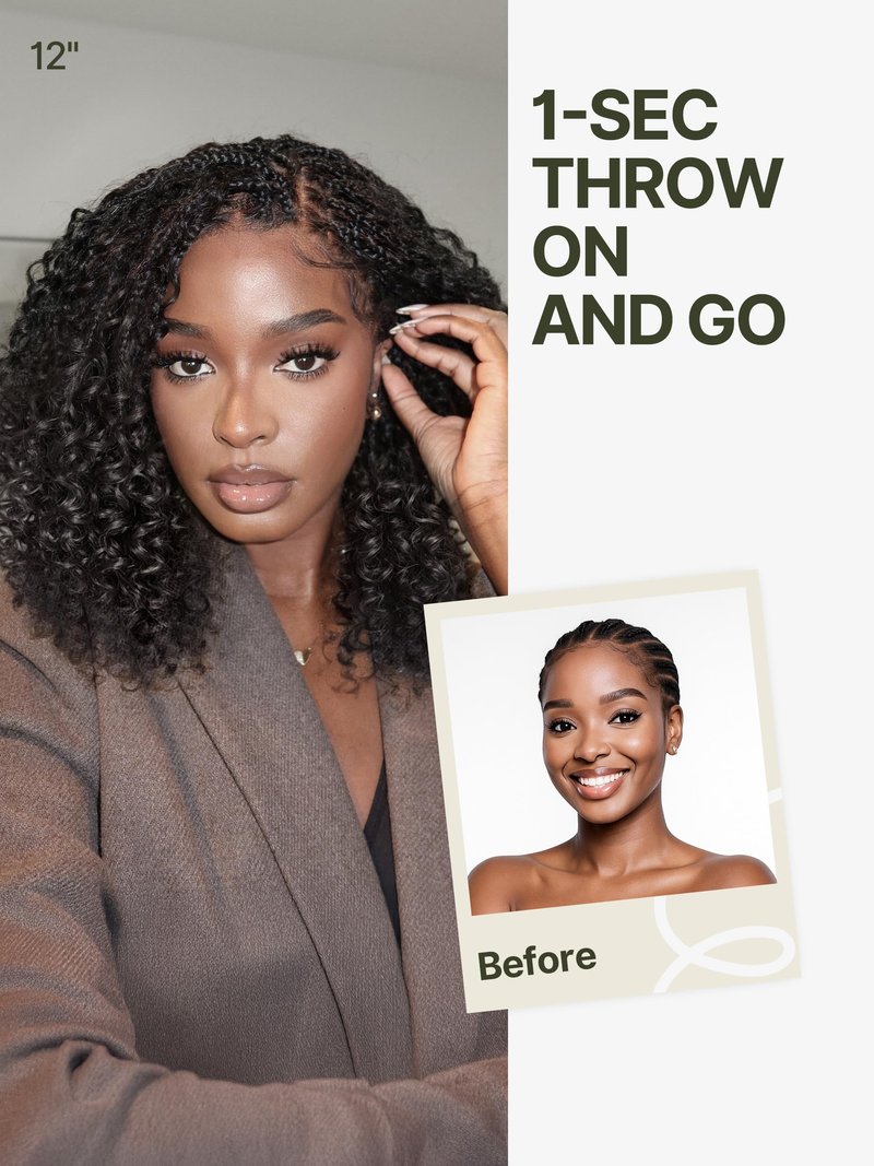 Frodio Veralux™ 13x6 HD Lace Frontal Wig Glueless 12" Cruly Boho Braids Water Wave Pre-Cut Lace Wig Premium Fiber Braided Beginner Friendly 12 Inches Natural Black